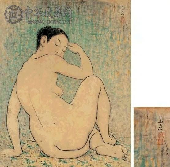 潘玉良 1955年作 裸女坐像 彩墨纸本