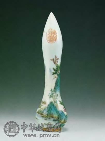 清 粉彩山水笔杆