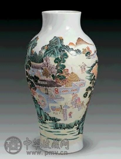 民国 粉彩农耕图观音瓶