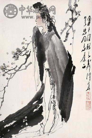 王子武 1984年作 梅妃 立轴 设色纸本