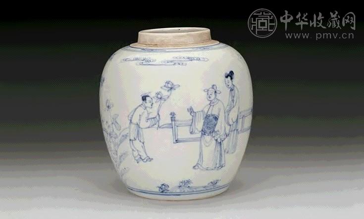 清雍正 青花人物纹罐