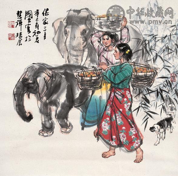 史国良 2001年作 傣家三月 单片 设色纸本