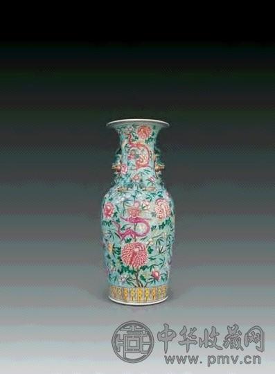 清同治 粉彩龙纹双耳大瓶