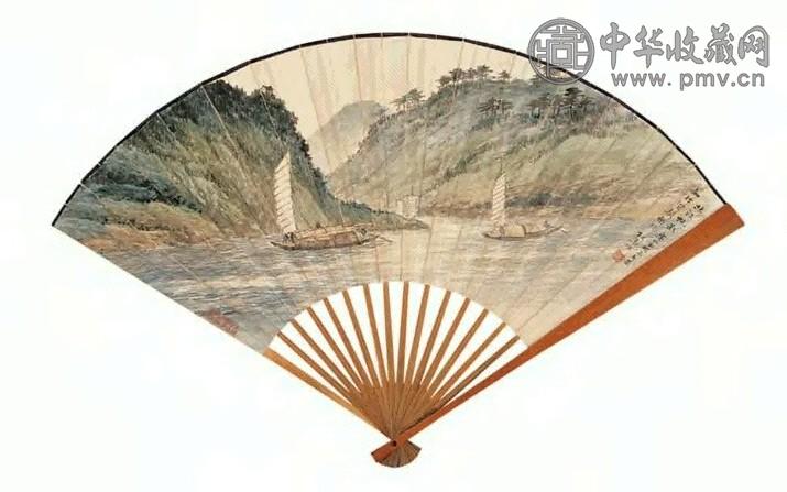 袁松年 北江帆影 扇面 设色纸本