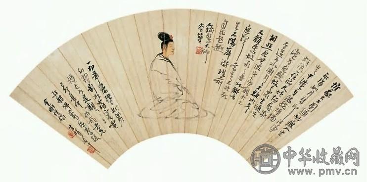 伯龙 佛像 扇片 笺本设色