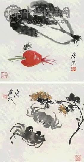 唐云 双挖草虫 镜心 纸本设色