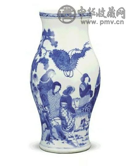 清 光绪 青花仕女图尊