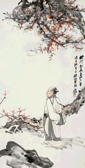 张大千 1963年作 赏梅图 镜心 设色纸本