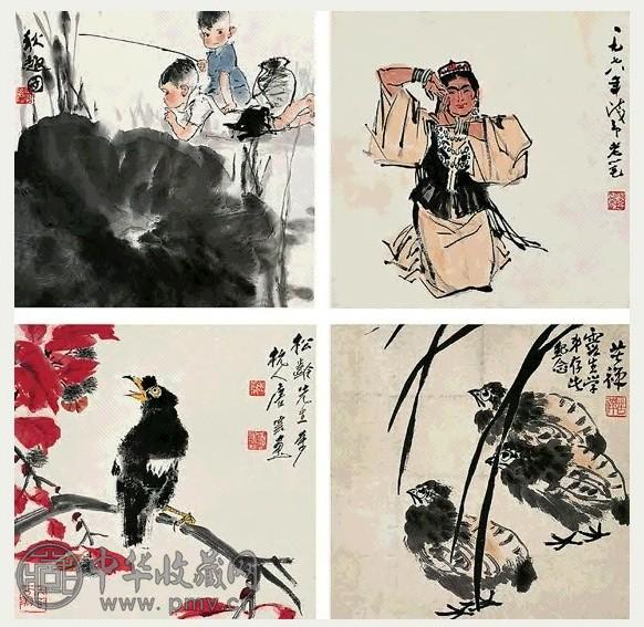 近现代 唐云 花鸟人物 册页(19开)