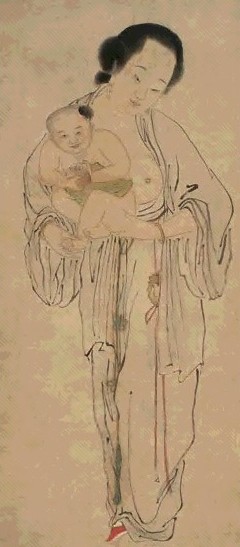 哺乳图 立轴 设色纸本