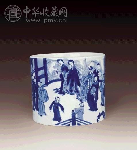 清康熙 青花人物郭子仪祝寿笔筒