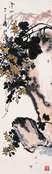 谢之光 菊花 立轴 设色纸本