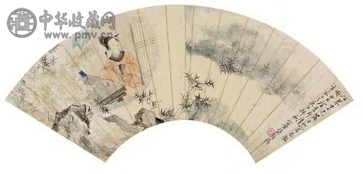 叶镛 易粧图 扇面 设色纸本