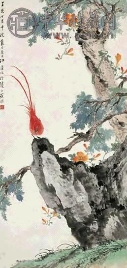 江寒汀 1947年作 凌霄绶带图 立轴 设色纸本