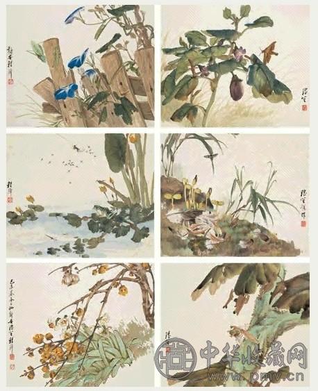 程璋 己未(1919)年作 花卉草虫册 册页(12开)设色纸本