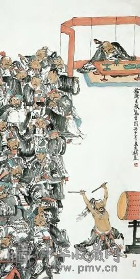 周京新 当代 祢卫击鼓骂曹图 镜心