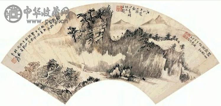 近现代 陈半丁 江山平远图 扇面