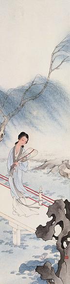 王叔晖 柳下仕女 立轴 纸本