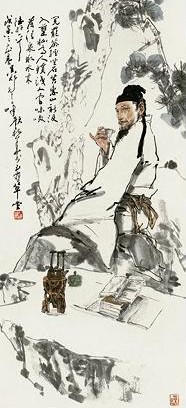 颜梅华 1998年作 陆羽品茶图 立轴 设色纸本