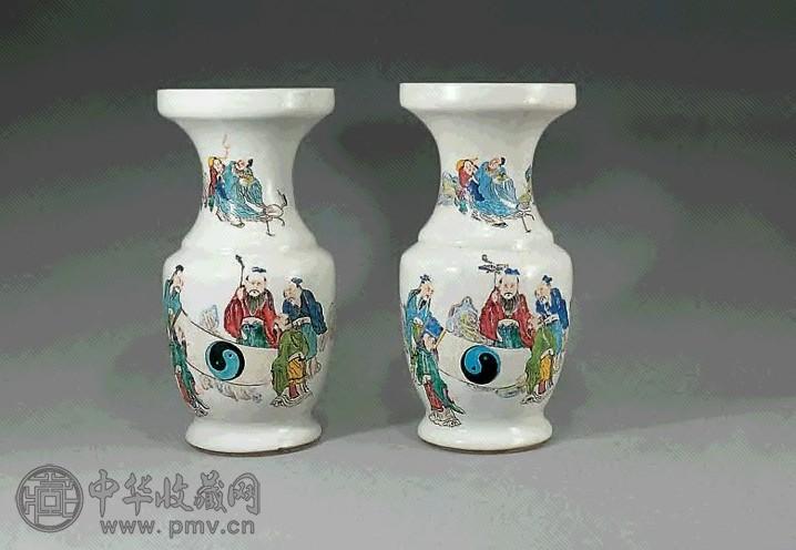 清雍正 粉彩神仙人物洗口瓶(1对)