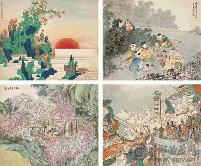 倪田 庚寅(1890)年作 摹任熊大梅诗意册 册页 十本一百二十开 设色纸本
