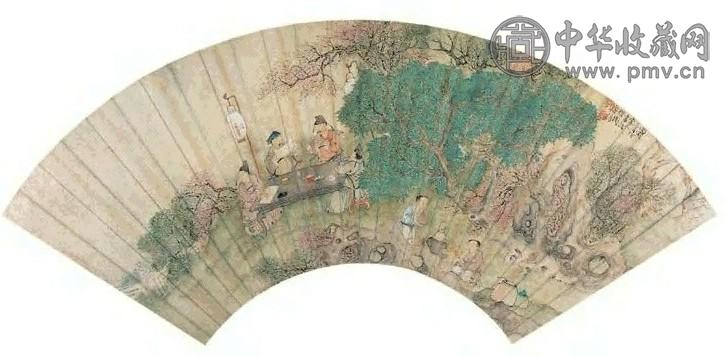 唐淳 夜宴桃李图扇片 镜心 设色纸本