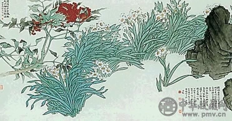 陈永模 2002年作 天竹群仙 镜框 纸本设色