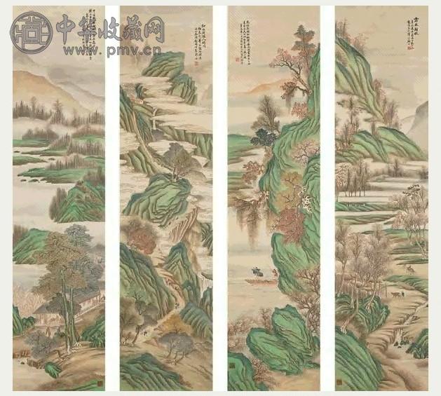 彭旸 辛未(1931年)作 拟各家山水 屏条(4) 设色绢本