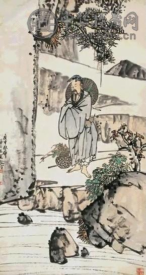 王震 采药图 立轴 设色纸本