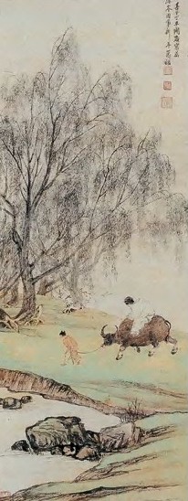 张善孖 牛背高士 轴 纸本设色