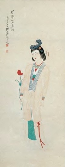 张大千1946年凤簪执花仕女图立轴设色纸本收藏资讯|艺术家|书画家|书画