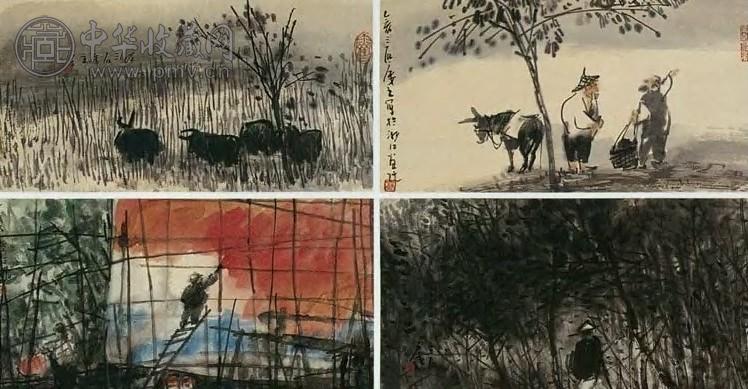 曾宓 当代 山水人物 册页(12开选4)