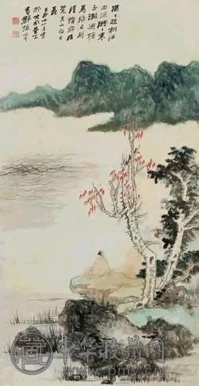 张大千 1939年作 疏桐清阴 立轴 设色纸本