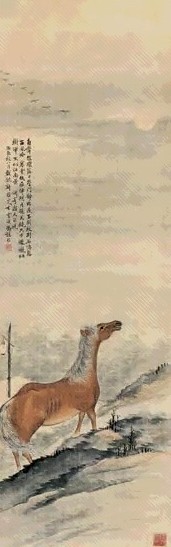 冯超然 霜天角鸣图 立轴 设色绢本