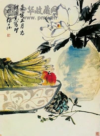 张大壮 花果图 立轴 纸本设色