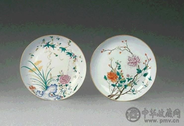 清同治 粉彩花卉盘(2件)
