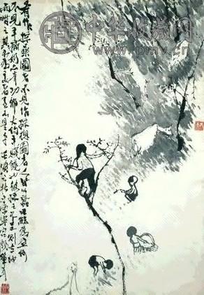 石鲁 1962年作 採槐图 镜心 水墨纸本