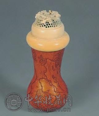 清 象牙盖葫芦虫筒