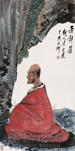 唐云 面壁图 立轴 设色纸本