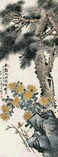 陈半丁 1959年作 松菊如此渊明犹在 立轴 设色纸本