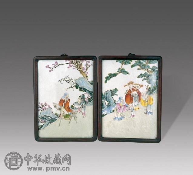 清乾隆 粉彩人物瓷板(2件)