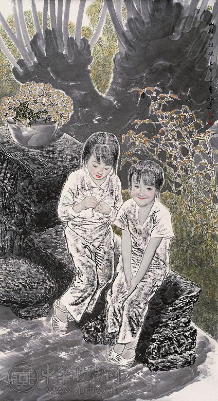 王有政 2005年作 姐妹情深 镜心 设色纸本