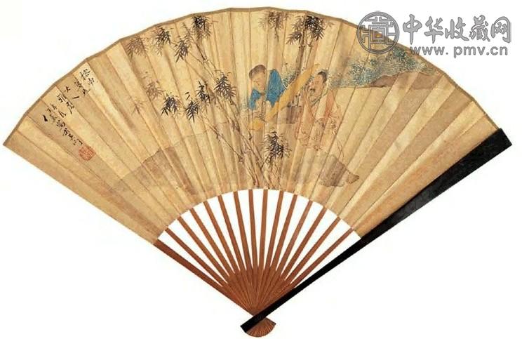 近现代 任薰 风竹解琴 扇面