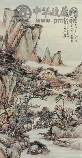 吴石仙 溪山春树 轴 纸本设色