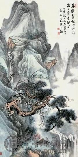 张石园 1947年作 千岩万壑图 立轴 设色纸本