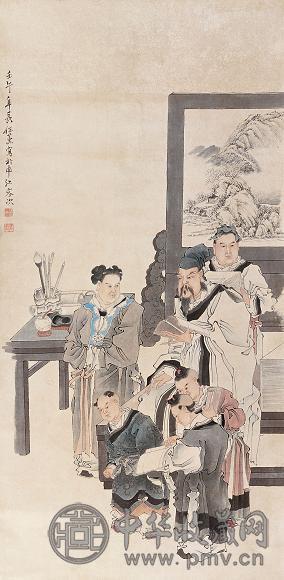 任薰 人物 立轴 设色纸本