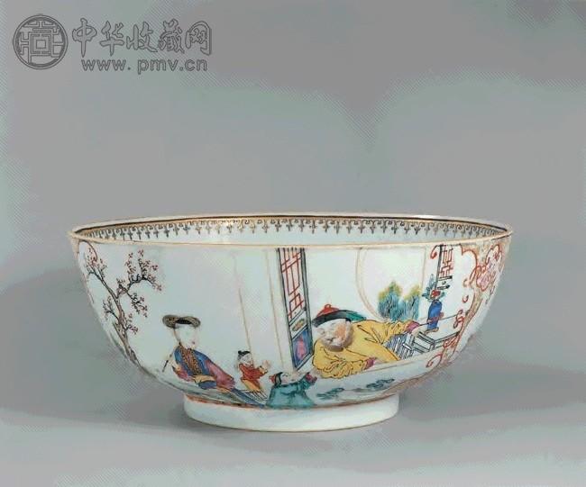 清乾隆 粉彩开光清装人物纹碗