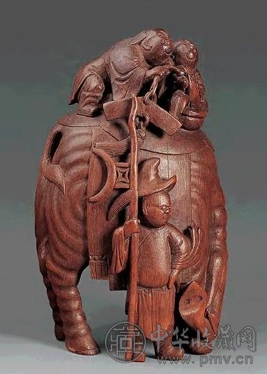 清 竹雕吉庆有象摆件