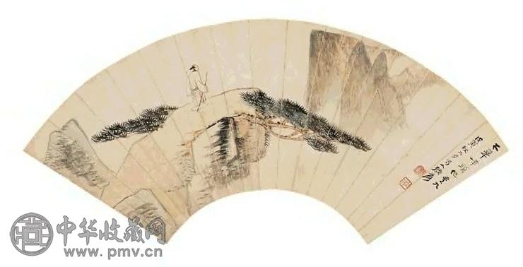 张大千 戊寅(1938)年作 太华峰头 扇面 设色纸本