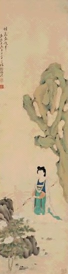 胡锡珪 庚辰(1880年)作 惜花图 轴 纸本设色